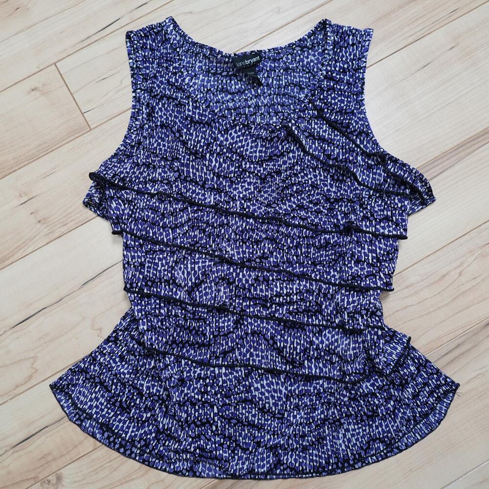 Lane Bryant Purple Abstract Tiered Ruffle Sleeveless Top Y2K Glam 18/20W